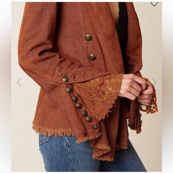 16. Free People Throwback Corduroy Military Lace Bell Sleeve Jacket Blazer - Picture 2 of 16
